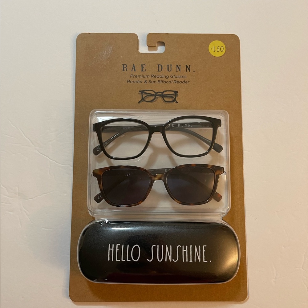 Rae Dunn Premium Reading Glasses Reader & Sun Bifocal Reader  +1.50 New